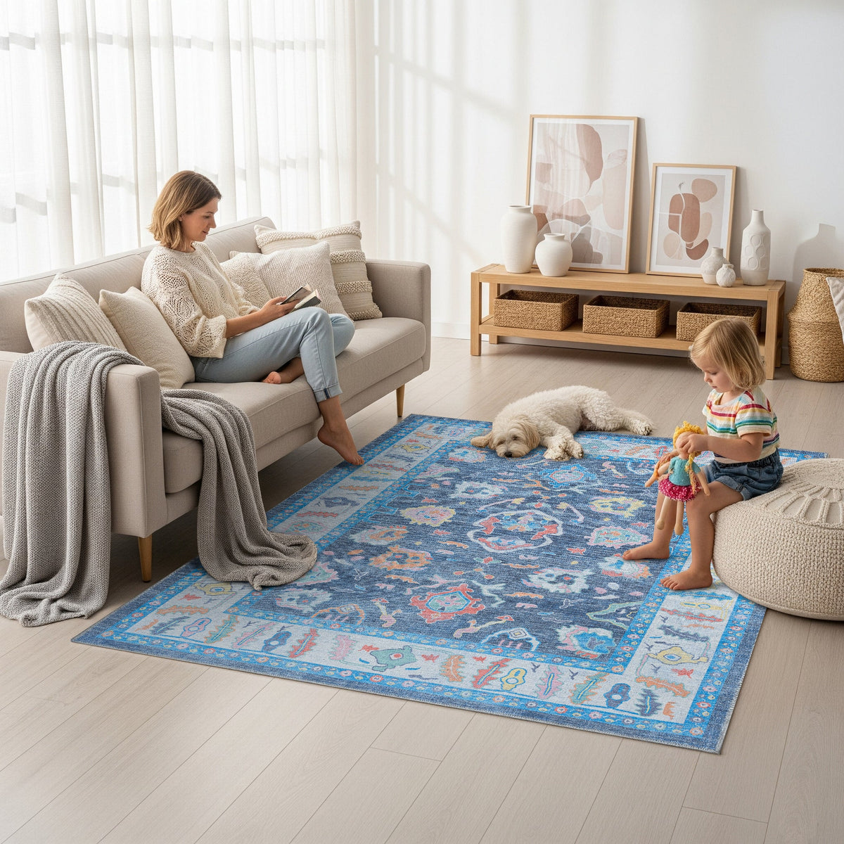 Adeline Pastel Blue Modern Oushak Rug