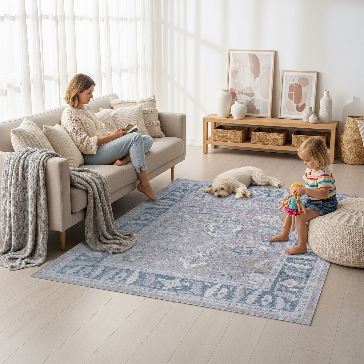 Ruya Gray Blue Modern Oushak Rug