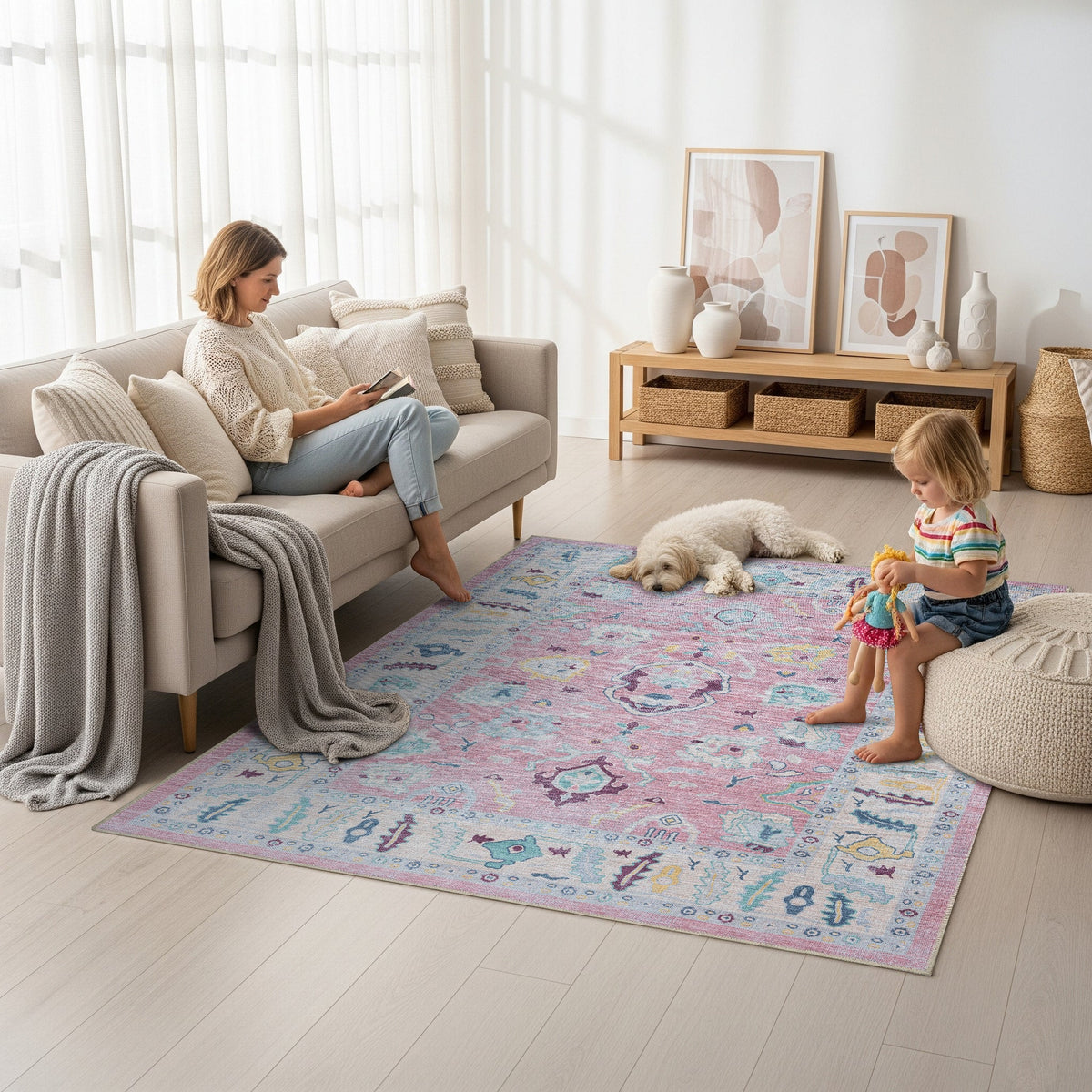 Alice Pale Pink Modern Oushak Rug