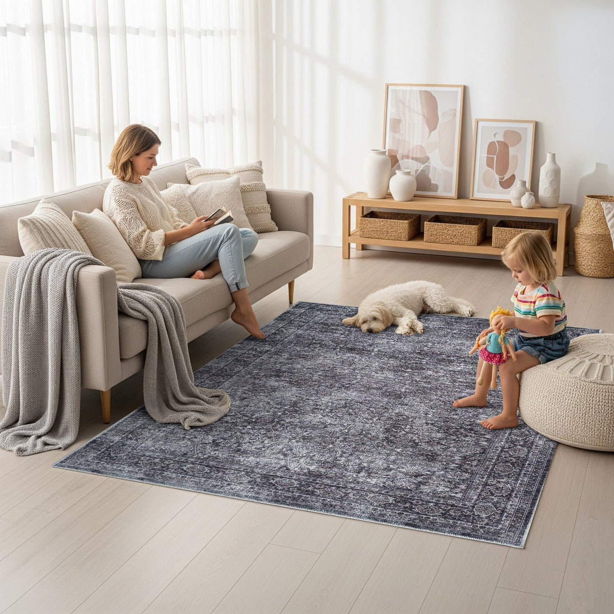 Valerie Distressed Persian Newburg Green & Olive Rug