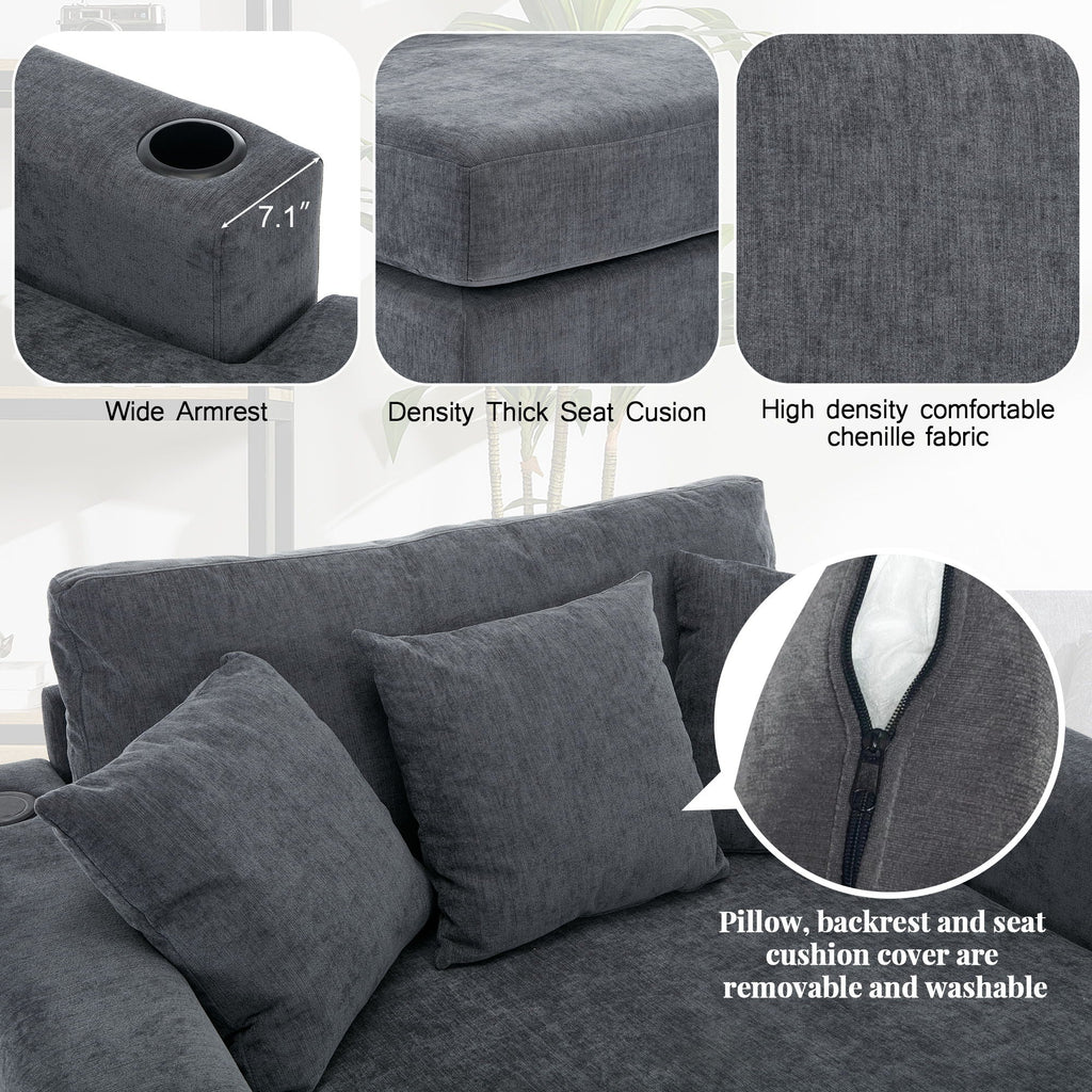 Oversized Chaise Lounger, With Pillows, Cup Holders