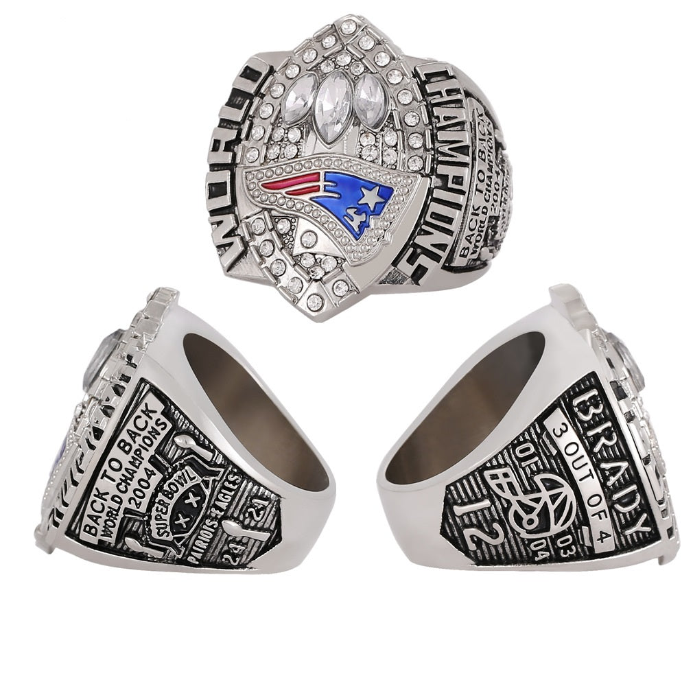 New England Patriots Super Bowl Championship Ring & Trophy Set– 2002, 2004, 2005, 2015, 2017 & 2019