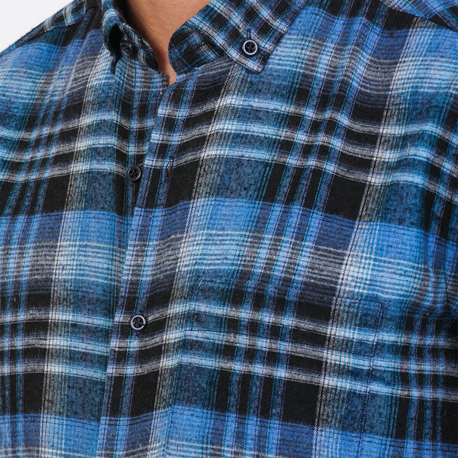 Sean Long Sleeve Checked Pocket Shirt // Blue