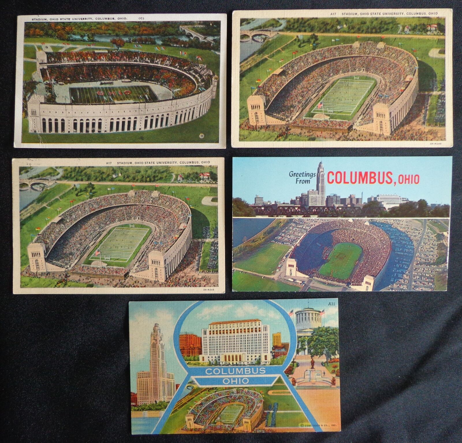 Lot of (5) 1930's Postcards Ohio State University Stadium Columbus, OH 176179