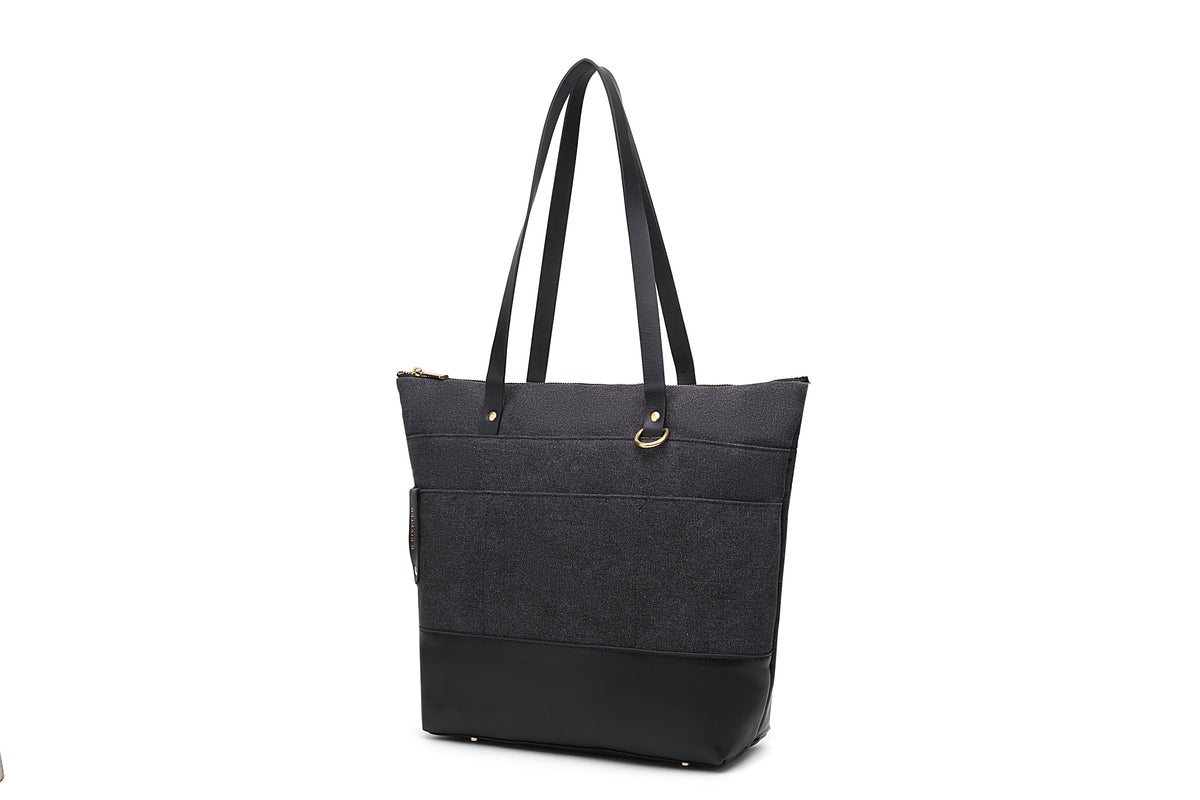 Harriet Tote Bag | Black Washed Canvas + Black Leather