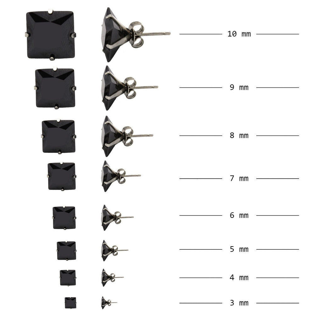 Cubic Zirconia Square Black Stud Earrings Set Of 4 Stainless Steel Jewelry Men Women