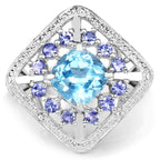 4.24 Carat Genuine Blue Topaz and Tanzanite .925 Sterling Silver Ring
