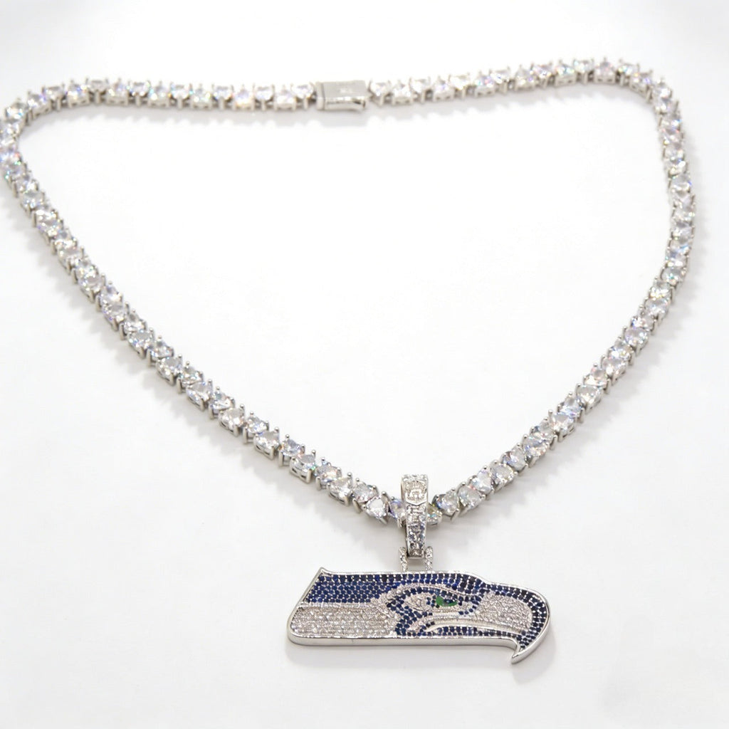 Seattle Seahawks Logo Pendant Necklace – with Heart Tennis Chain for Fans