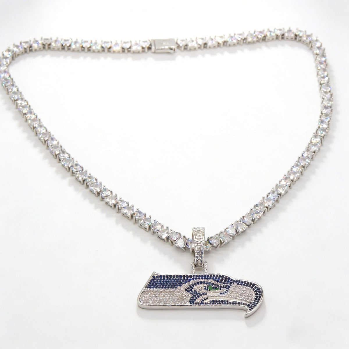 Seattle Seahawks Logo Pendant Necklace – with Heart Tennis Chain for Fans