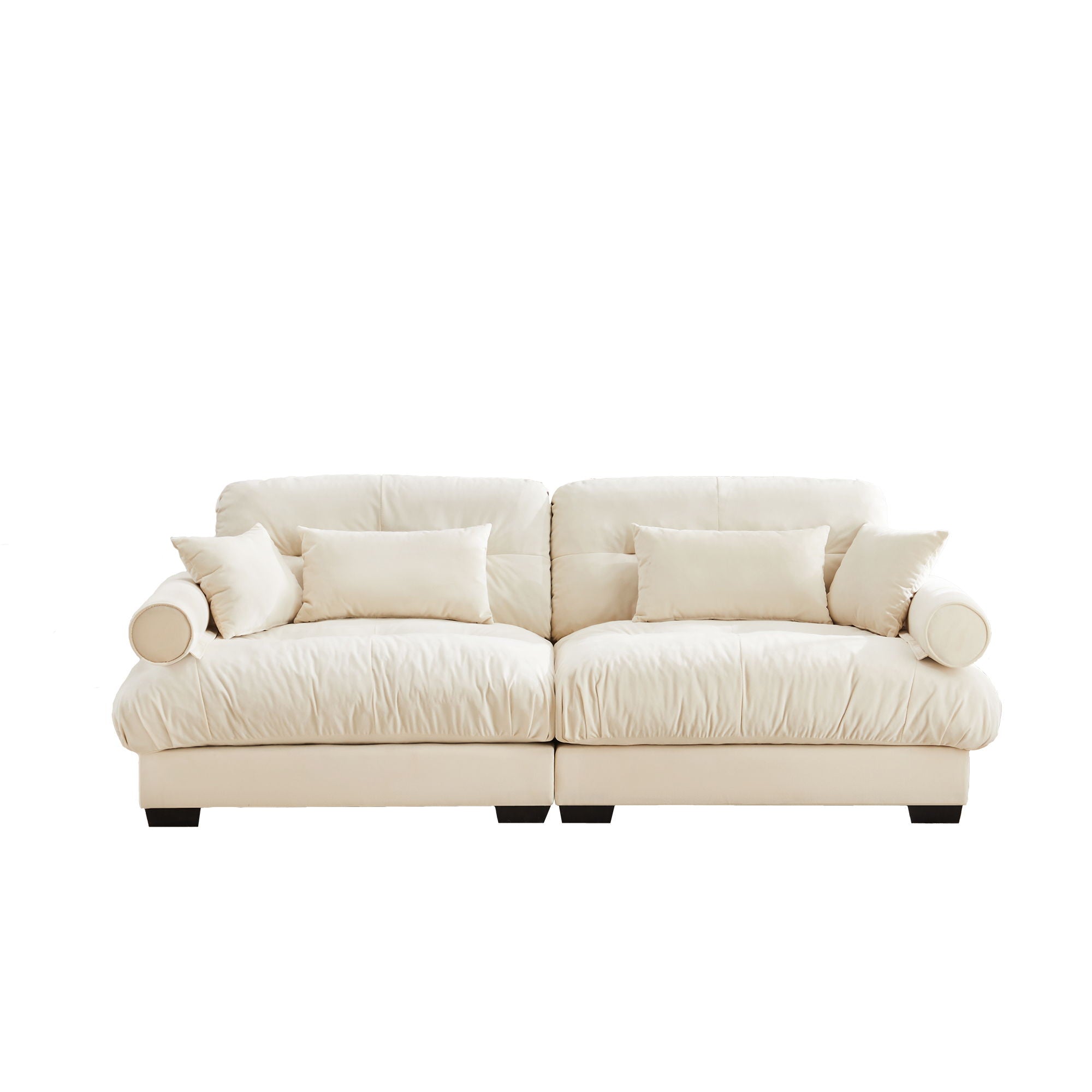 Modern Sofa With Bolstered Armrests And Pillows
