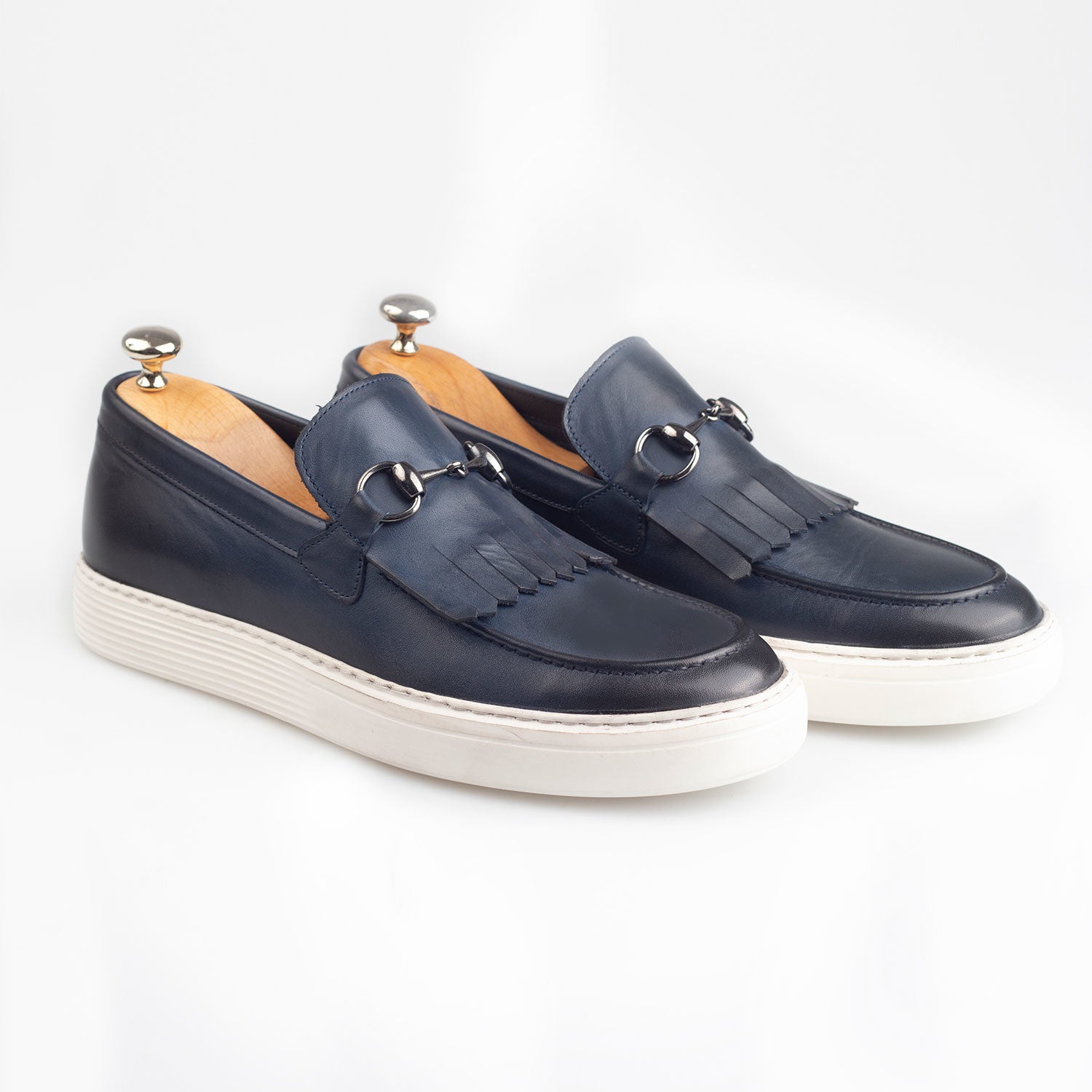 Horsebit Leather Tassle Slip-On Sneakers // Navy