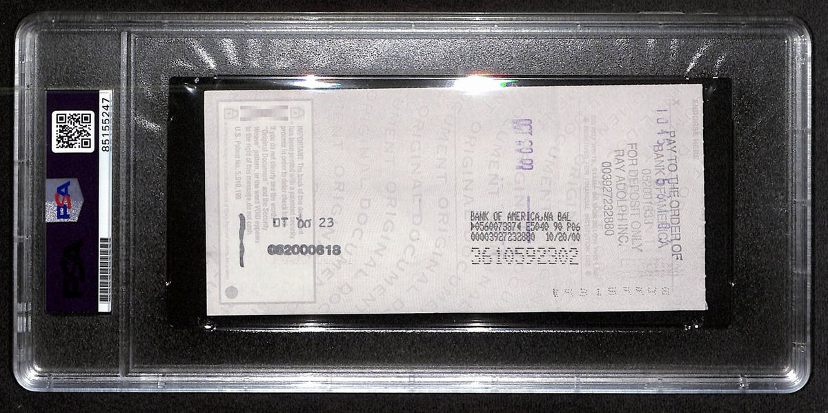 Johnny Unitas Signed 10/15/00 Check PSA/DNA MINT 9 188666