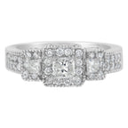 14K White Gold Round and Princess-Cut Diamond Three Stone Ring (1 Cttw, H-I Color, I1-I2 Clarity) - Size 7