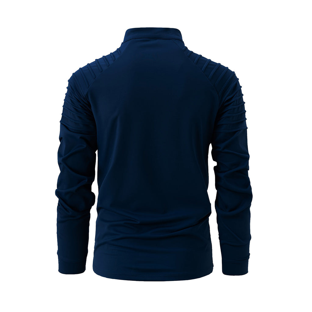 Quarter-Zip Long Sleeve Shoulder Ribbed Shirt // Navy Blue
