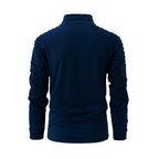 Quarter-Zip Long Sleeve Shoulder Ribbed Shirt // Navy Blue