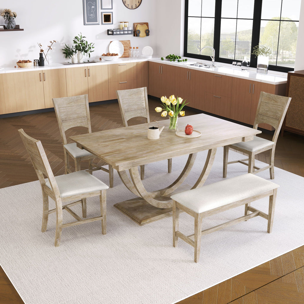 Topmax - 6 Piece Wood Half Round Dining Table Set Kitchen