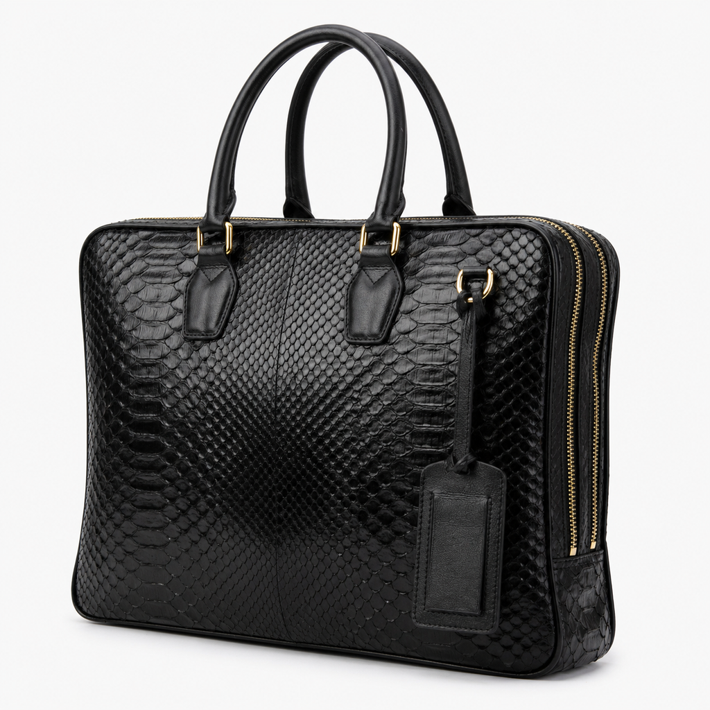 The Cortona Black Python Leather Men’s Laptop Briefcase