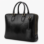 The Cortona Black Python Leather Men’s Laptop Briefcase