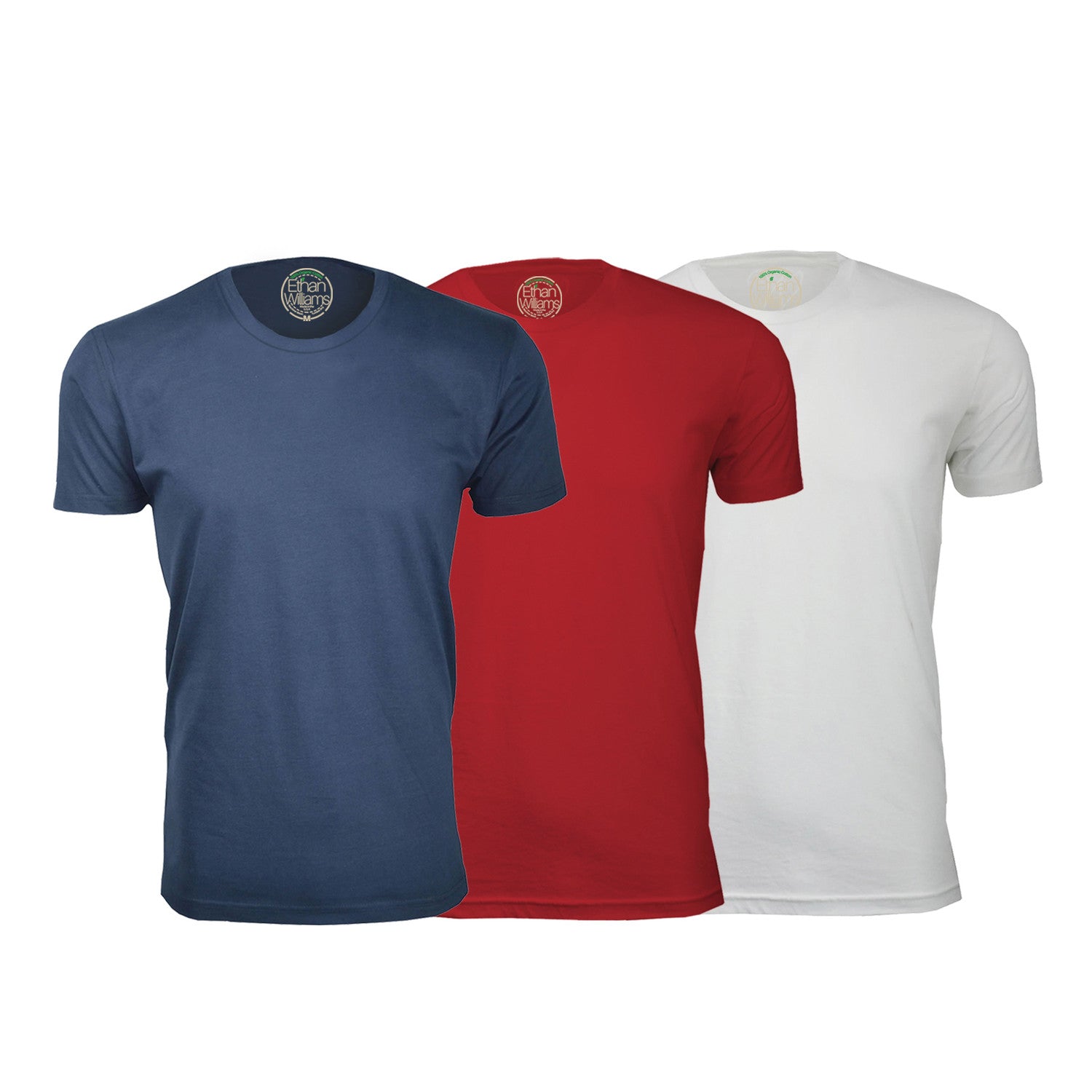 Semi-Fitted Crew Neck T-Shirt // Navy + Red + White // Pack of 3
