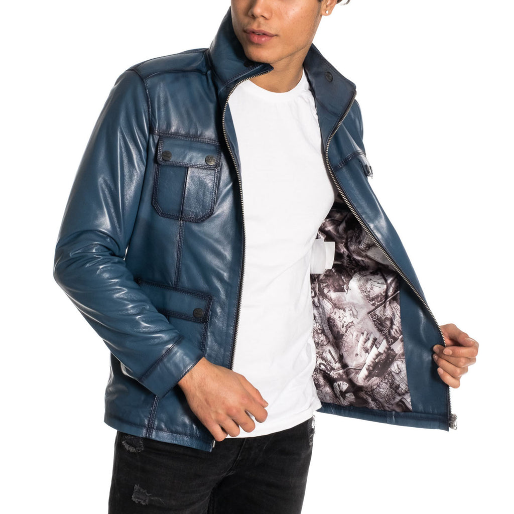 Jaspur Leather Jacket // Blue