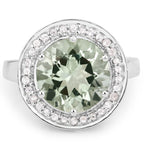 4.94 Carat Genuine Green Amethyst and White Topaz .925 Sterling Silver Ring