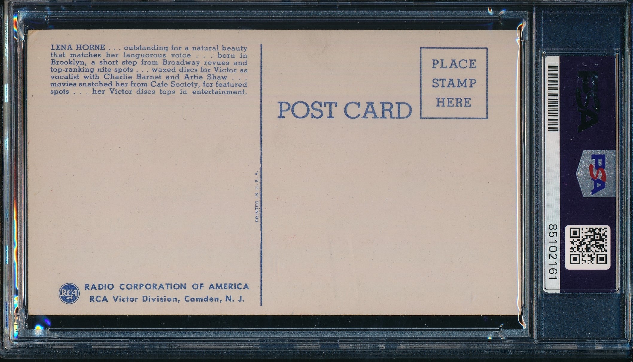 Lena Horne Signed/Auto 1940's RCA Victor Postcard  UNPOSTED PSA/DNA 186347