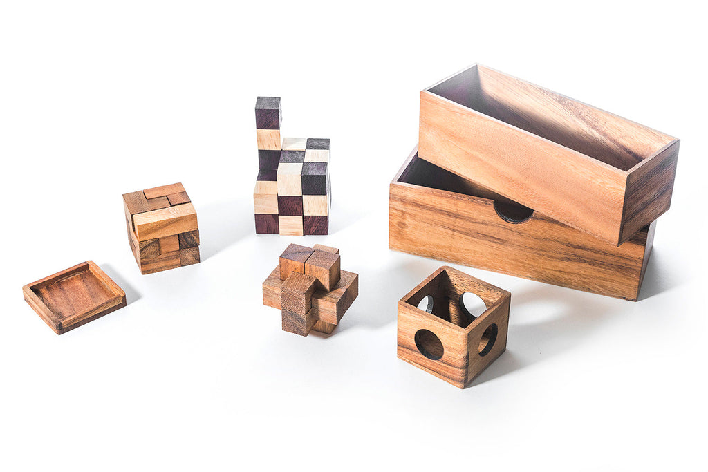 3 Wooden Brain Teaser Puzzle Gift Set - Soma, Snake & Burr