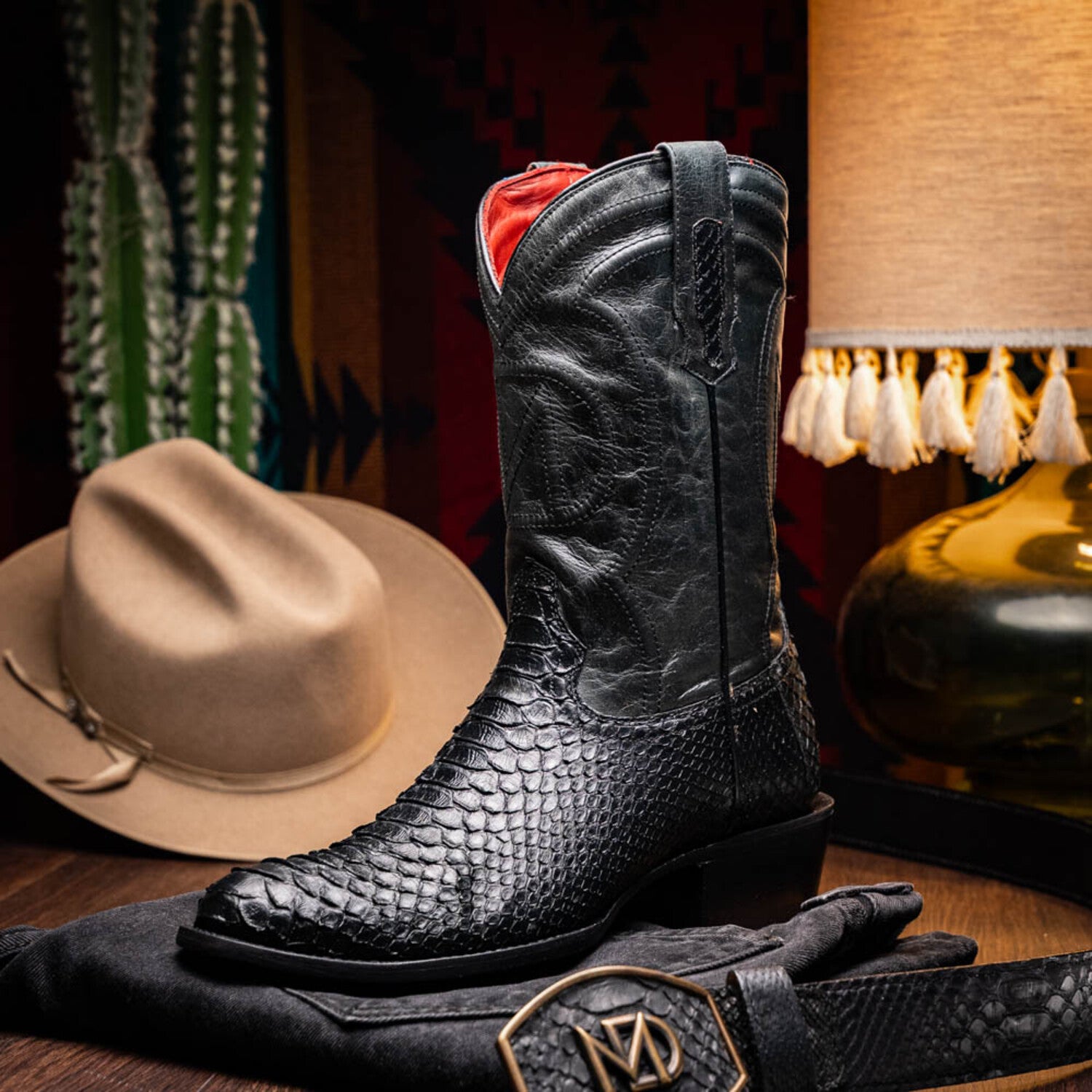 Kansas // Python Leather Western Boots // Black