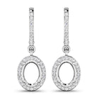 0.32 Carat Genuine White Diamond 14K White Gold Semi Mount Earrings - holds 8x6mm Oval Gemstones