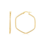14K Yellow Gold Hexagon Hoop Rounded Edge Earrings