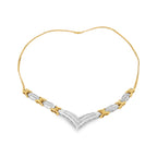 10K Yellow and White Gold 1.0 Cttw Round and Princess cut Diamond "V" Shape Statement Necklace (I-J Color, I1-I2 Clarity)