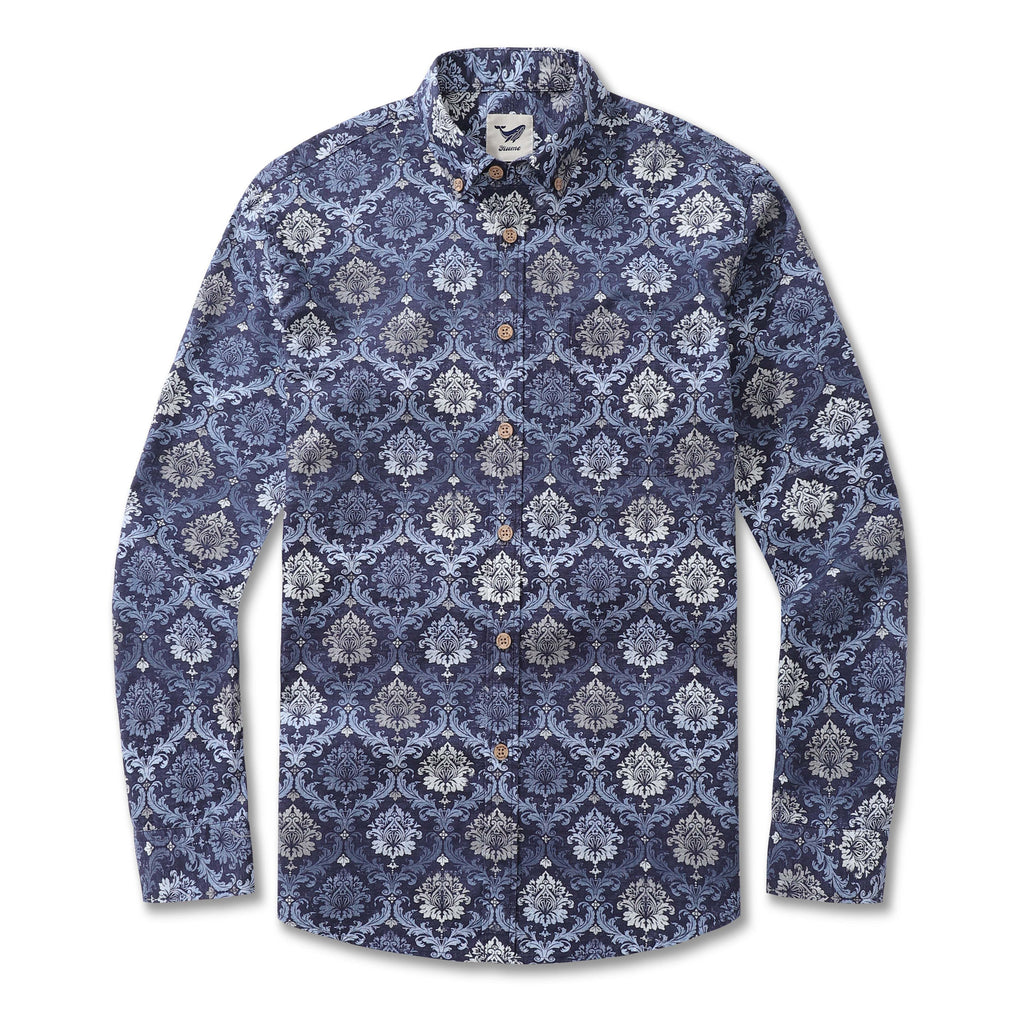 Men's Hawaiian Shirt Budapest Cotton Button-down Long Sleeve Aloha Shirt By Sherry