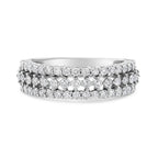14K White Gold 1.0 Cttw Prong Set Round Diamond Split Shank Three Row Band Ring (H-I Color, I2-I3 Clarity) - Size 6