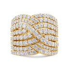 10K Yellow Gold 3.0 Cttw Diamond Eight-Row Bypass Crossover Statement Band Ring (H-I Color, I2-I3 Clarity) - Size 7