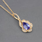 0.40 Carat Genuine Tanzanite and White Diamond 14K Yellow Gold Pendant