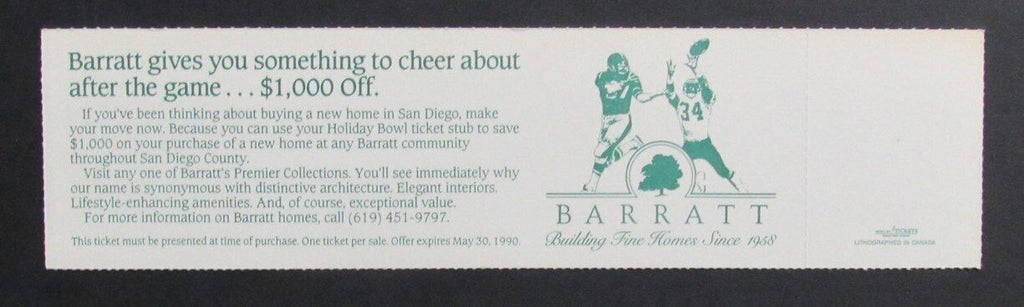 1989 Holiday Bowl College Football Game Full Ticket Penn State vs. BYU