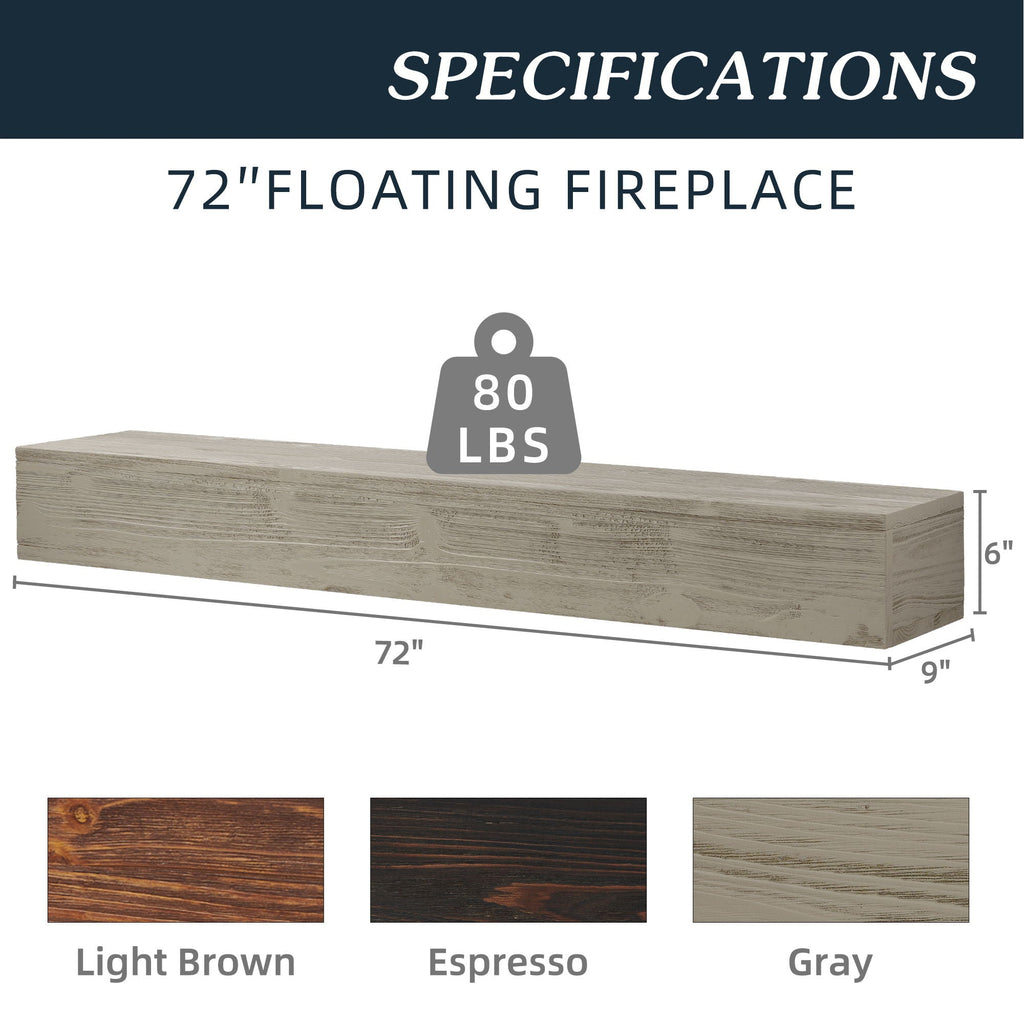 Rustic Wood Fireplace Mantel, Wall-Mounted & Floating Shelf