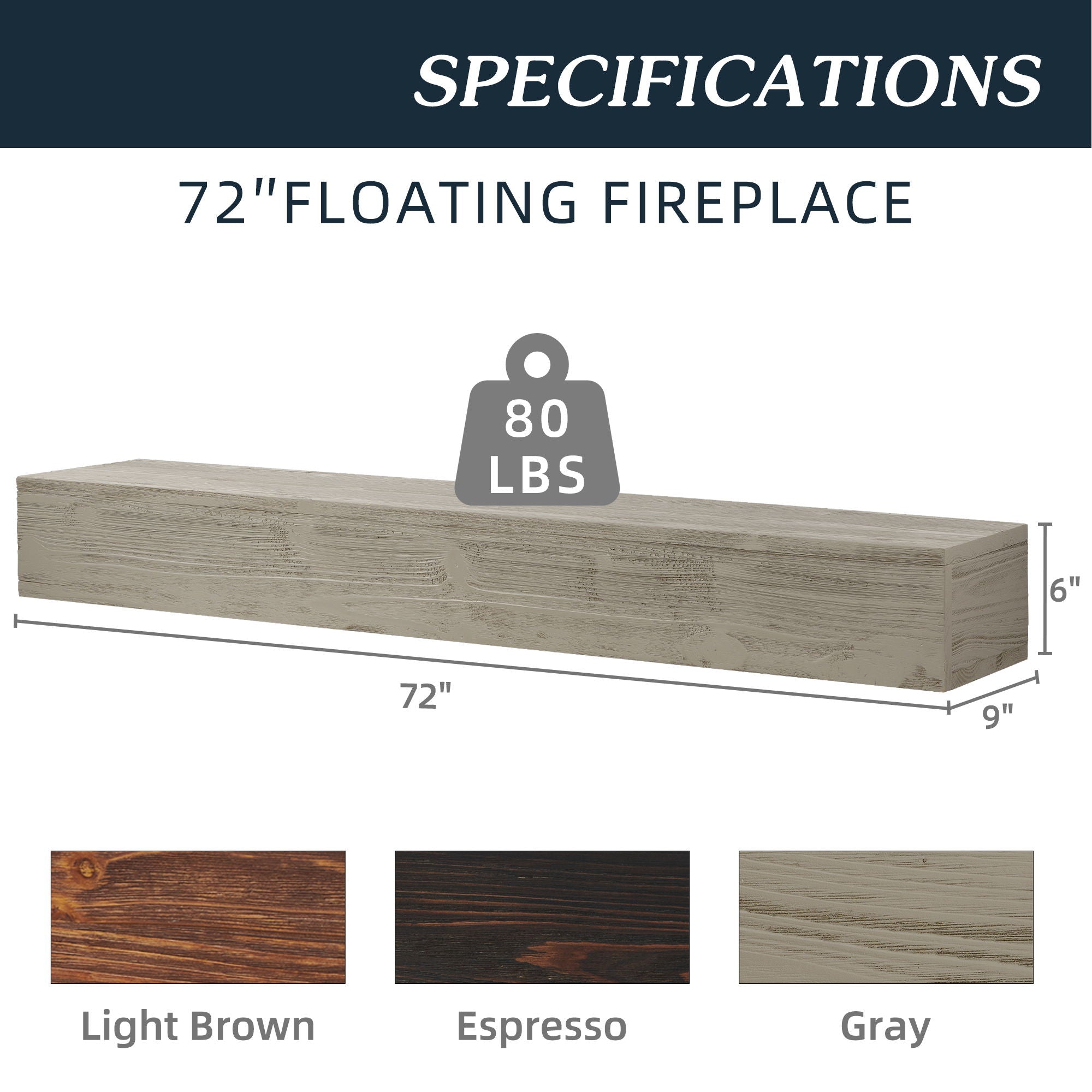 Rustic Wood Fireplace Mantel, Wall-Mounted & Floating Shelf