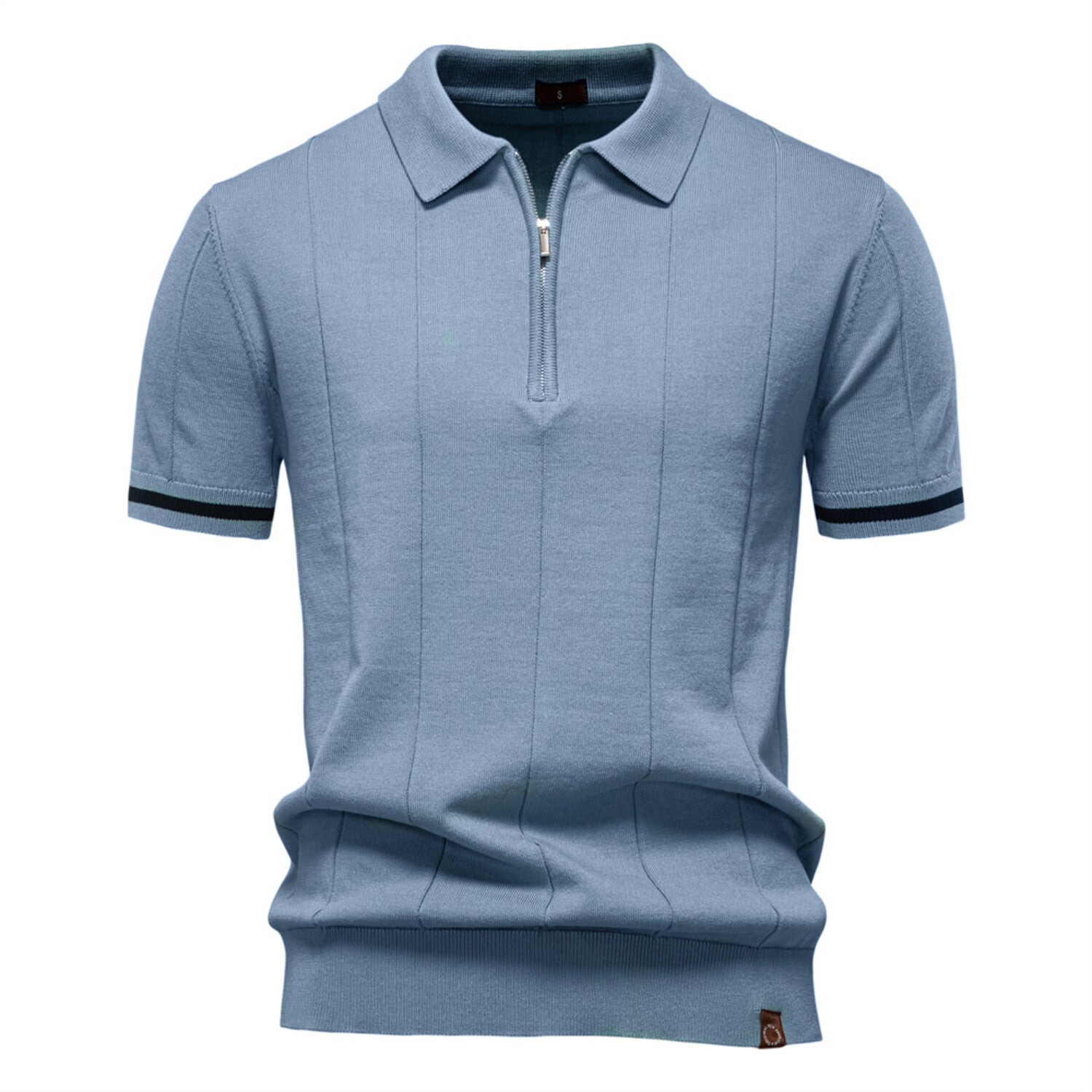 Zippered Paneled Polo T-shirt // Sea blue