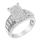 14K White Gold 2.0 Cttw Mixed-Cut Diamond Rectangle Invisible-Set Composite Cluster Ring with Bar- and Channel-Set Band (H-I Color, SI2-I1 Clarity) - Size 5