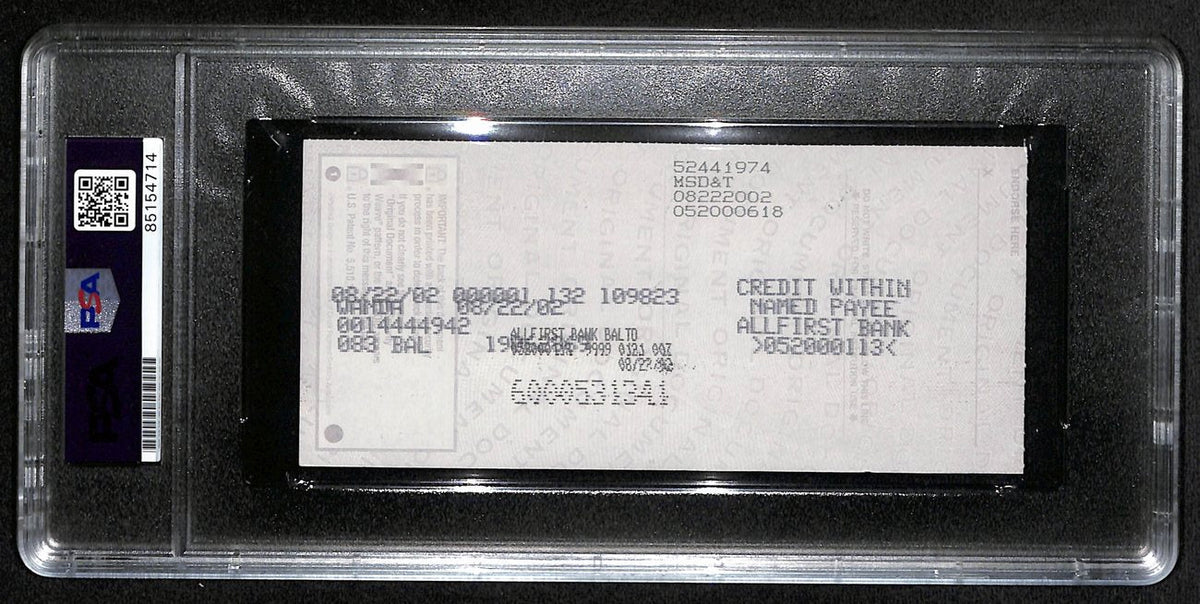 Johnny Unitas Signed 8/19/02 Check PSA/DNA MINT 9 188677