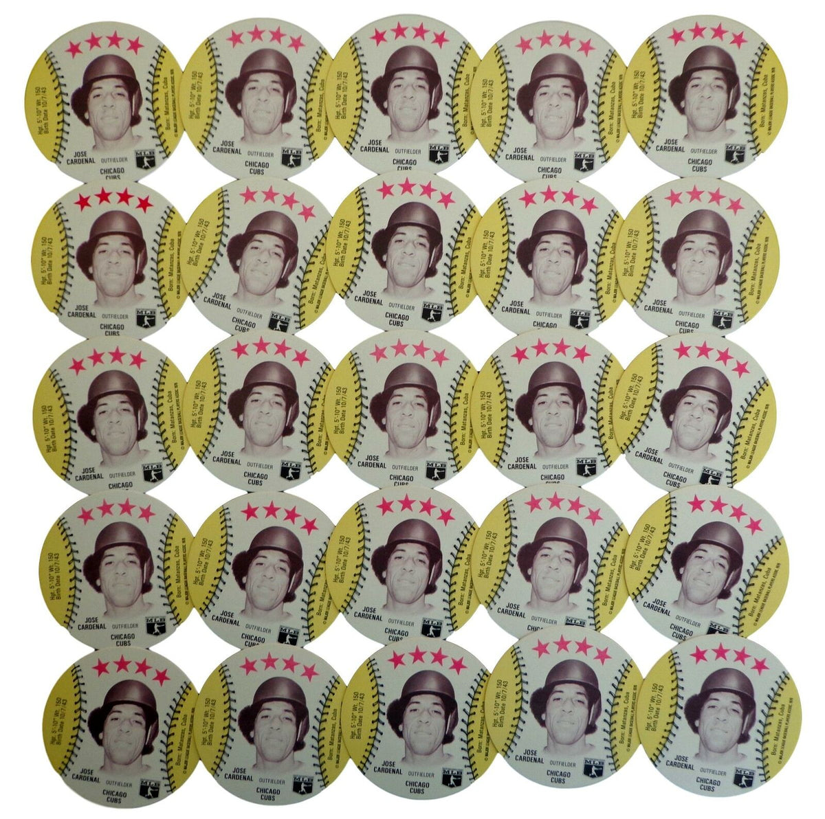 Lot of 25 - 1976 MSA Isaly's Discs Jose Cardenal Chicago Cubs Gem Mint 153995