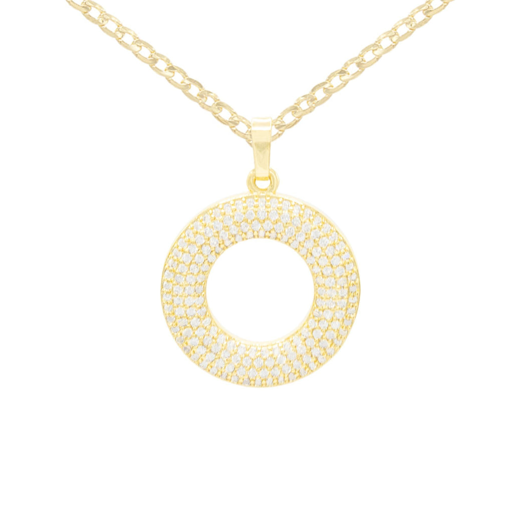 Round Cubic Zirconia Pendant 14K Gold Filled Necklace Set Women Jewelry