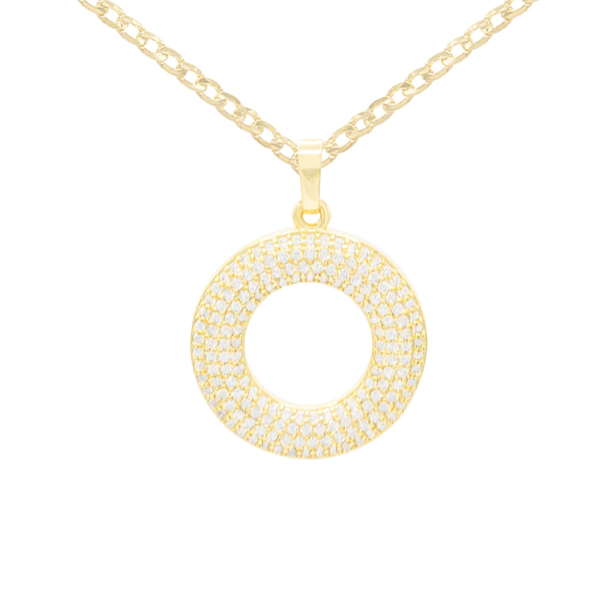 Round Cubic Zirconia Pendant 14K Gold Filled Necklace Set Women Jewelry