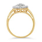 10K Yellow Gold 1/2 Cttw Round & Baguette Cut Diamond Pear Shaped Domed PavÃ© Cluster with Halo Cocktail Ring (J-K Color, I1-I2 Clarity) - Size 4-1/4