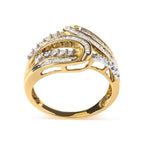 10K Yellow Gold 1/2 Cttw Round and Baguette cut Diamond Open Space Bypass Ring (H-I Color, SI2-I1 Clarity)