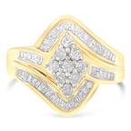 10K Yellow Gold Diamond Bypass Cluster Ring (1 Cttw, I-J Color, I2-I3 Clarity) - Size 7