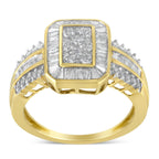 10K Yellow Gold Round and Baguette-Cut Diamond Cocktail Ring (1.0 Cttw, H-I Color, SI2-I1 Clarity)