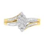 10K Yellow and White Gold 1/2 Cttw Diamond Marquise Shaped Cluster Split Shank Ring (H-I Color, SI2-I1 Clarity) - Size 7