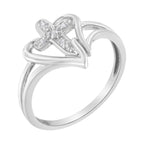 10K White Gold Diamond-Accented Cross & Open Heart Promise Fashion Ring (H-I Color, I1-I2 Clarity) - Size 7